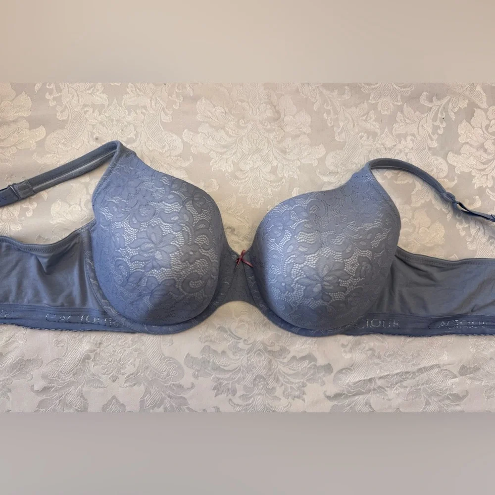 Cacique Lightly Lined T Shirt Bra Plus Size 46D Blue Lace‎ Logo Sexy Underwire